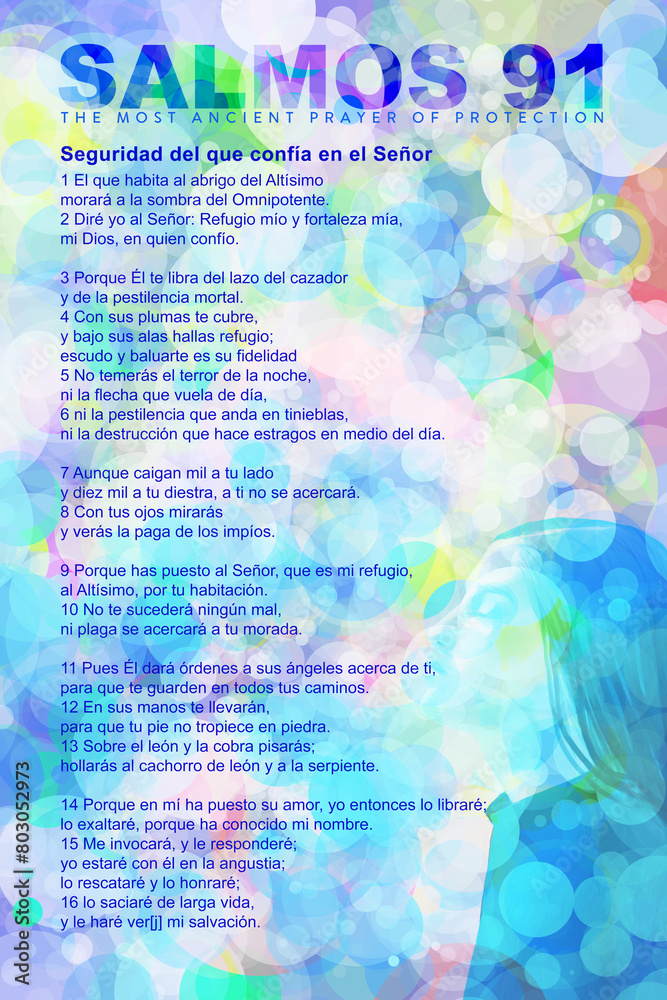Fototapeta premium Most Ancient Prayer of Protection - Psalm 91 - Salmos 91 - in spanish