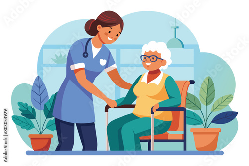 Nurse doctor senior care caregiver help assistance retirement home nursing elderly sad depression alone loneliness health support family daughter modern flat design simple vector illustration isolated