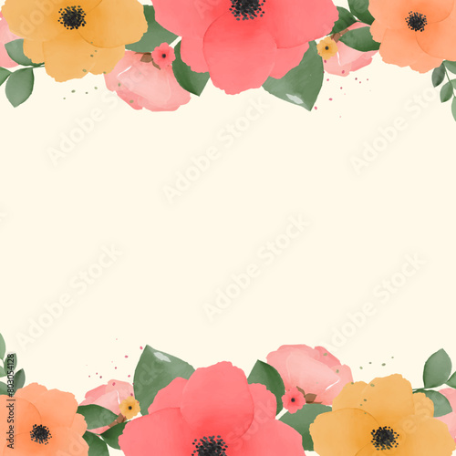 Watercolor rose flower abstract art on light background. Vector illustration spring background with watercolor flowers and leaves.