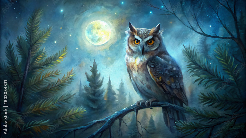 Mystical Nocturnal Landscape with Owl Mystical Nocturnal Landscape with Owl