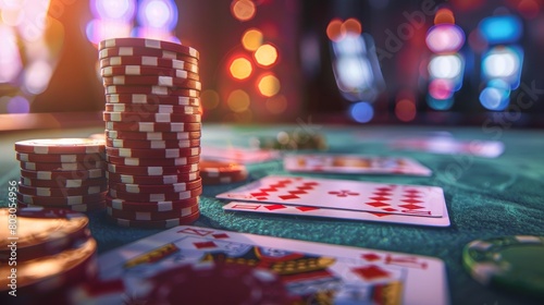 Gambling Poker Cards and Casino Money Chips. Generative AI