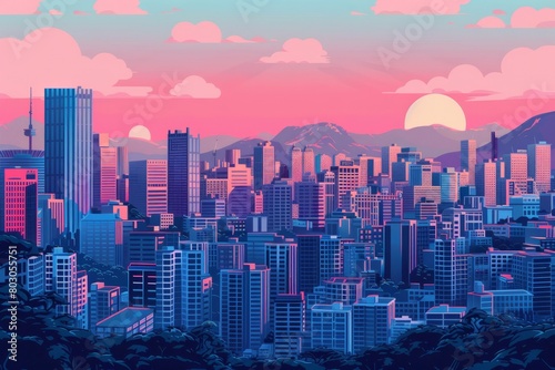 Illustration of Hong Kong City with vibrant colors
