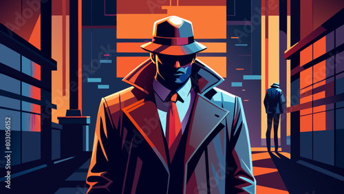 incognito (a man without a face, he stands against the background of darkness in a leather raincoat)