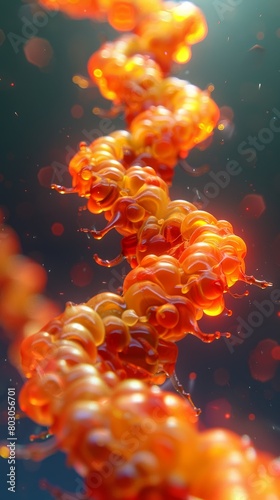 Double helix dna strand in vivid orange against dark backdrop © Atlas