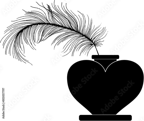 feathered quill and heart shaped ink well icon back cutout