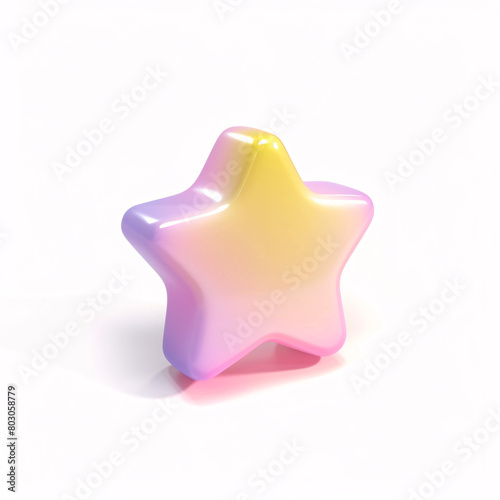 A glossy star with gradient colors from yellow to purple on a white background. photo