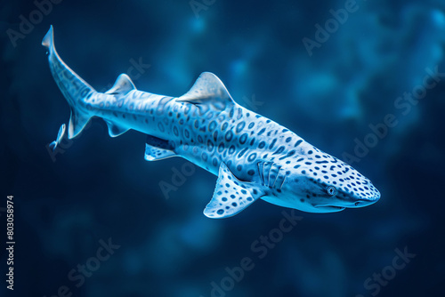 Leopard shark swimming in deep blue ocean photo