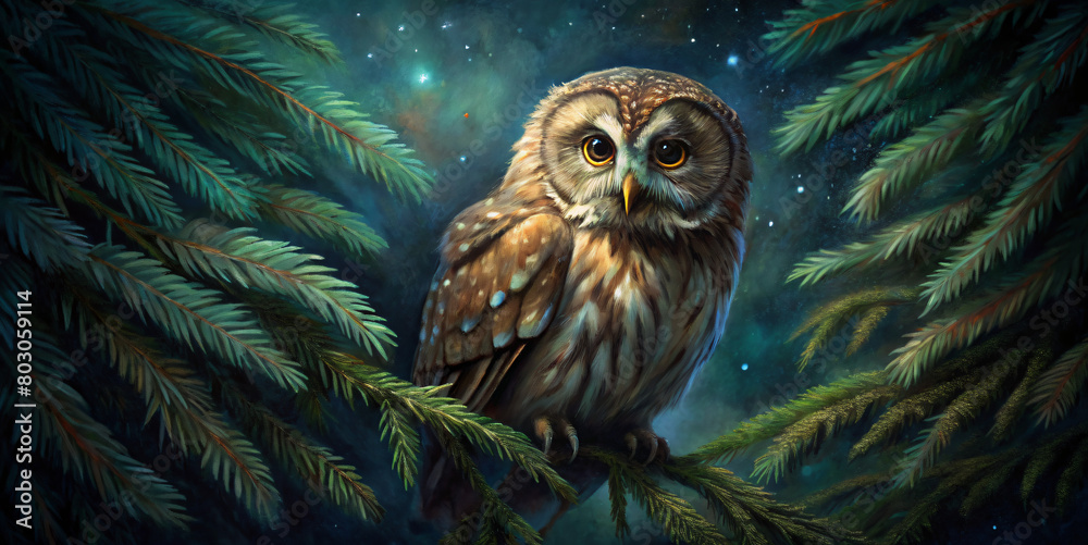 Majestic Owl Perched in Moonlit Forest Majestic Owl Perched in Moonlit Forest