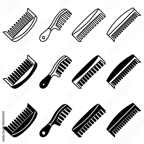Comb icon illustration collection. Black and white design icon for business. Stock vector.