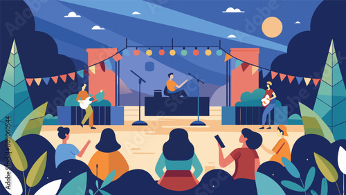 The outdoor concert created a calming atmosphere with soft lighting and designated seating areas for those who needed to step away from the loud. Vector illustration