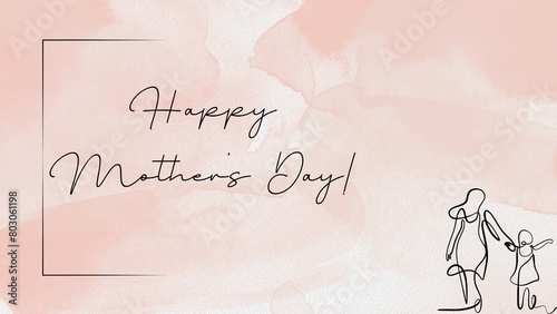 Happy Mothers Day written on pink background with doodle of a mother and child