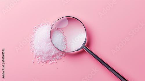  close-up of a nutrition label magnified to show sugar content, educating on hidden sugars in foods, with copy space on a solid pastel background