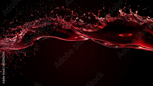 Red wine splashing dramatically, with the splash arching over a clear space for logos or text photo