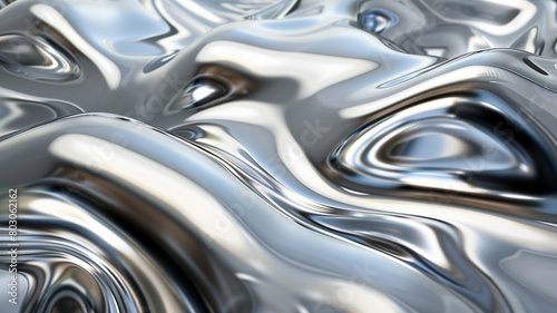 Silver liquid metal in a futuristic flow, cool and sleek, with ample space for modern designs