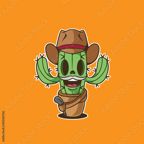 mascot cactus with costume cowboy good for sticker design photo