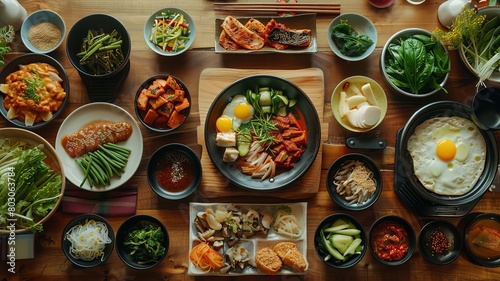 korean food on the table, Generative AI, photo