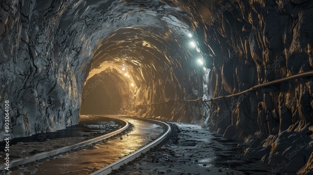 Naklejka premium Tunnel mining underground area source rock deep stone