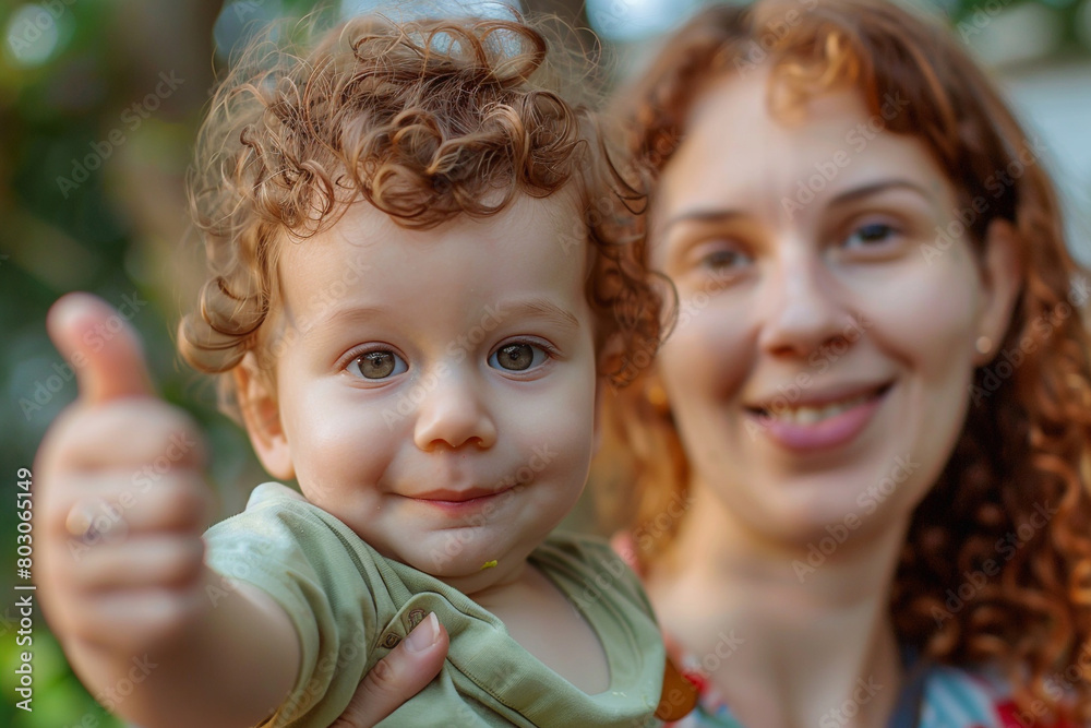 Mother and son having curly brown hair having fun Mother and son having curly brown hair having fun