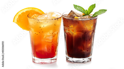 Cocktails, isolated background, colorful and refreshing drinks
