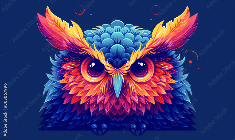 abstract illustration of an owl in childish style, logo for t-shirt print