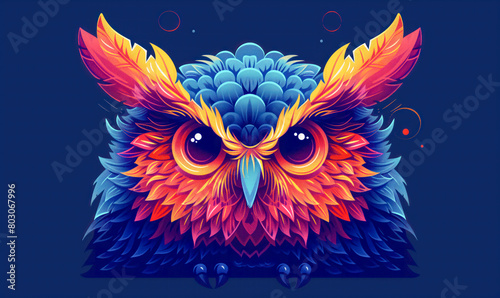 abstract illustration of an owl in childish style, logo for t-shirt print