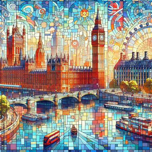 Various London Themed Mosaic Artwork Illustrations