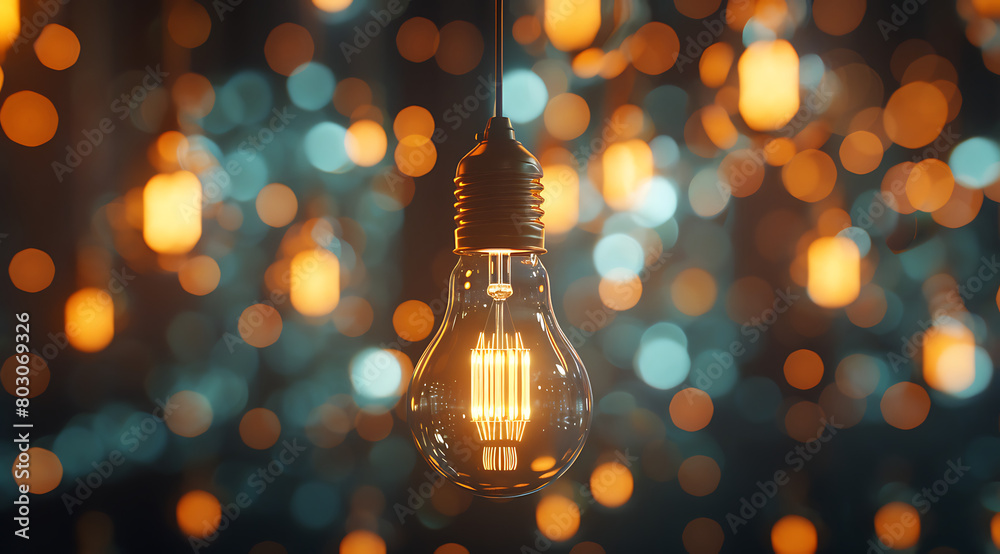 A glowing light bulb surrounded by other lights symbolizing the concept of innovation and creativity. The background is blurred to emphasize the litbulb, which adds an element of mystery or magic. A glowing light bulb surrounded by other lights symbolizing the concept of innovation and creativity. The background is blurred to emphasize the litbulb, which adds an element of mystery or magic.