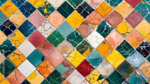 Colorful Ceramic Tiles Mosaic Texture with Vintage Charm