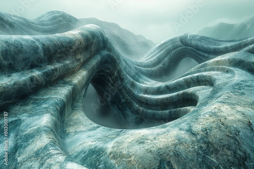 A surreal landscape based on a Riemann surface, with multiple layers and pathways that defy conventional geometry, photo