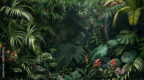 Lush Tropical Jungle Foliage with Vibrant Greenery and Exotic Plants