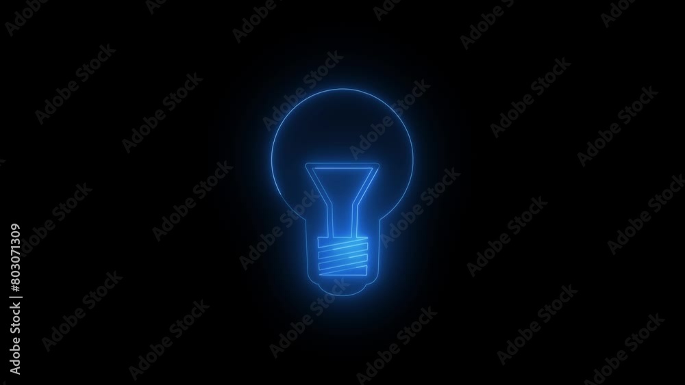 Neon electric effect bulb sign animated. Glowing neon line Light bulb. Rays shine appear and disappear after some time. Neon electric effect bulb sign animated. Glowing neon line Light bulb. Rays shine appear and disappear after some time.