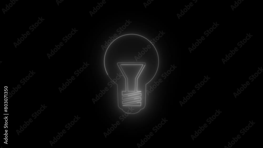 Neon electric effect bulb sign animated. Glowing neon line Light bulb. Rays shine appear and disappear after some time. Neon electric effect bulb sign animated. Glowing neon line Light bulb. Rays shine appear and disappear after some time.