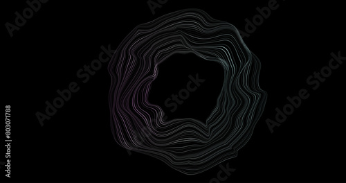 Abstract writhing circle lines of different colors on a black background. Vector illustration in concept technology, science, music, modernity.