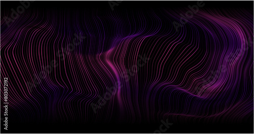 Abstract winding lines of different colors on a black background. Vector illustration in concept technology, science, music, modernity.