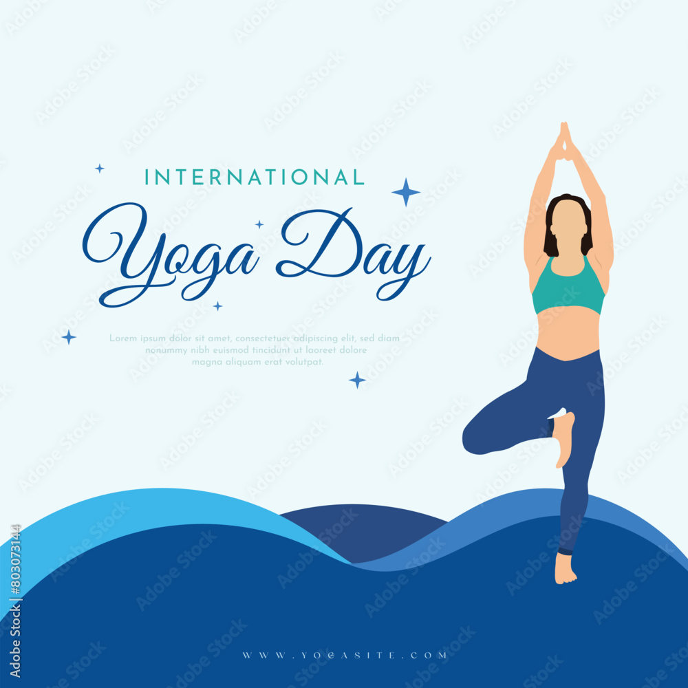 International yoga day wishes or greeting social media post template creative blue color background design with yoga pose vector illustration
