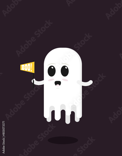 Flat vector ghost with flag isolated on background