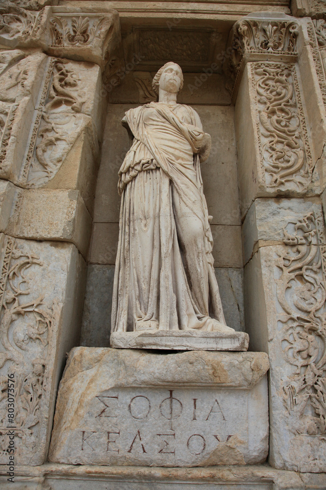 Statue at the Celsus Library in Ephesus, Selcuk, Izmir Turkey.