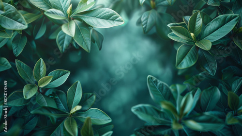 A close up of green leaves with a blue background