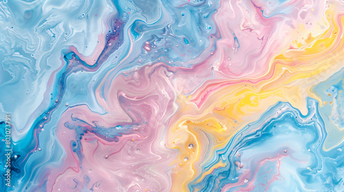 A colorful swirl of paint with blue, pink and yellow colors