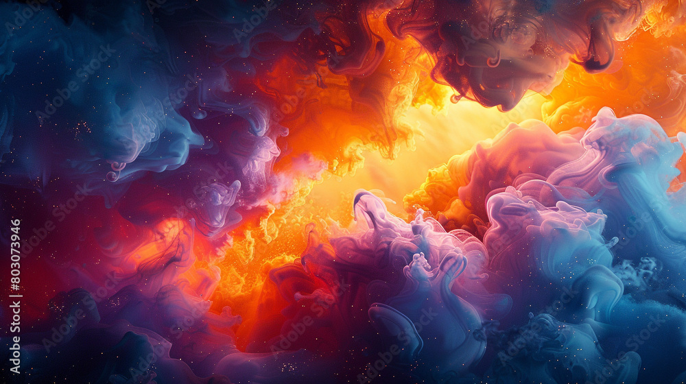 Gaseous explosions of color bursting into abstract shapes