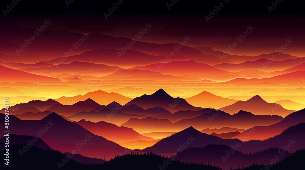 Majestic Sunset Over Layered Mountain Silhouettes
