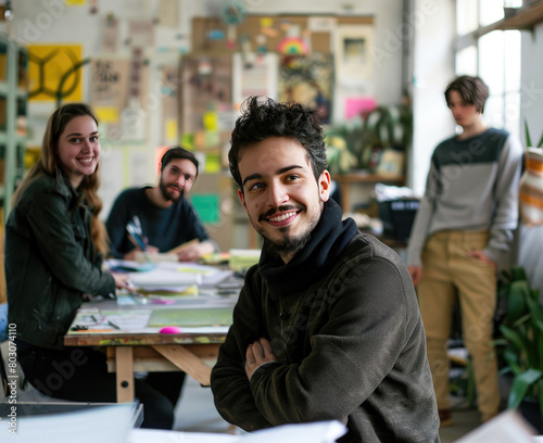 young man with Creative agency team in a workshop