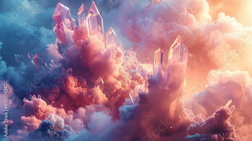 Ethereal, crystalline formations born from shimmering smoke photo