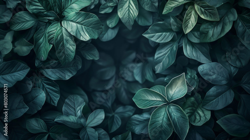 A close up of green leaves with a dark background photo
