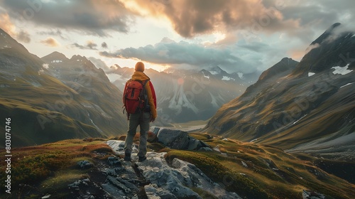 essence of adventure and exploration in an advertisement banner for outdoor gear, featuring stunning landscapes and rugged terrain. photo