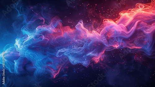 Ethereal wisps of neon smoke dancing in a dark void