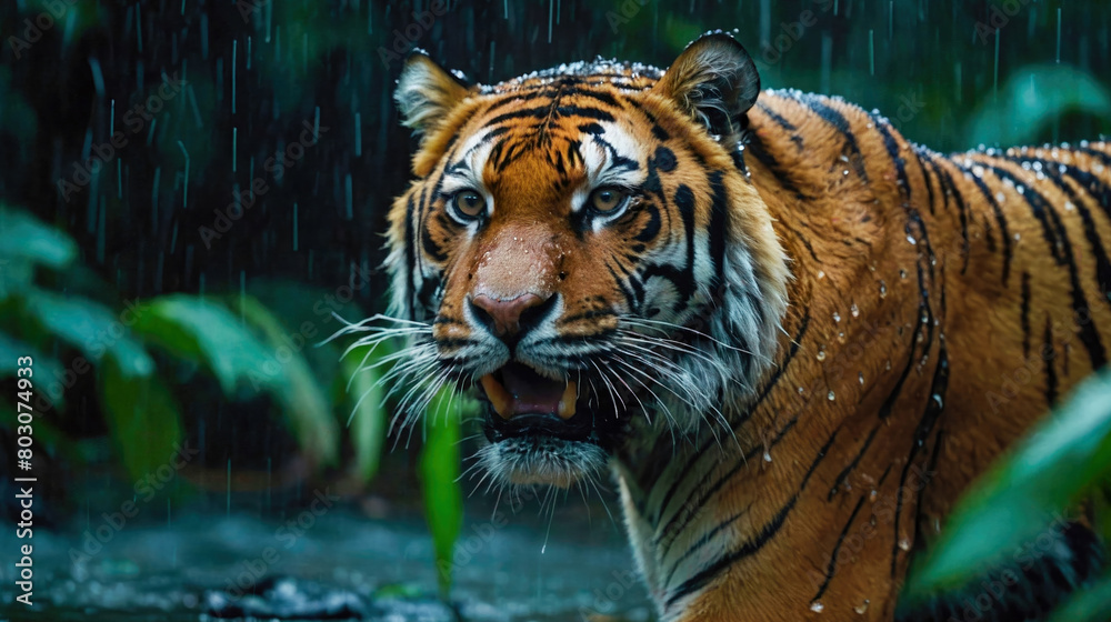 Wildlife photo of a sumateran tiger in the jungle Wildlife photo of a sumateran tiger in the jungle