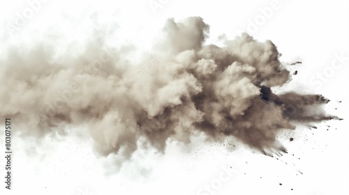 Explosive burst of dust and debris isolated on a white background.