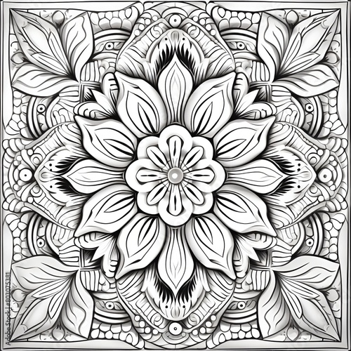 Coloring page for adults of mandala with a floral pattern