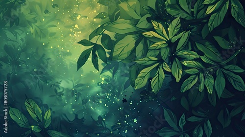 Enchanting green foliage with sparkling magical lights. Mysterious forest scene with a mystical atmosphere. Perfect for background, fantasy themes, or nature-related designs.